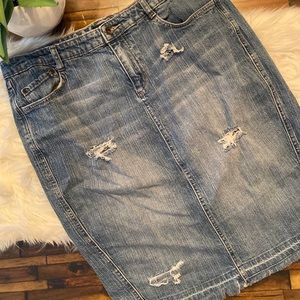 Distressed Denim Skirt